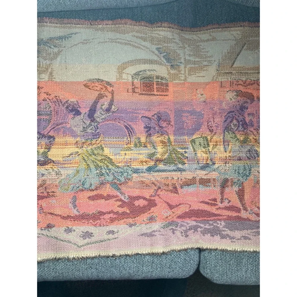 Vtg Woven Tapestry Table Runner Figural‎ Tavern Dance French Belgian Style 36